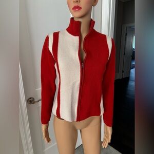 Banana Republic Burnt Orange and White stylish zip up sweater